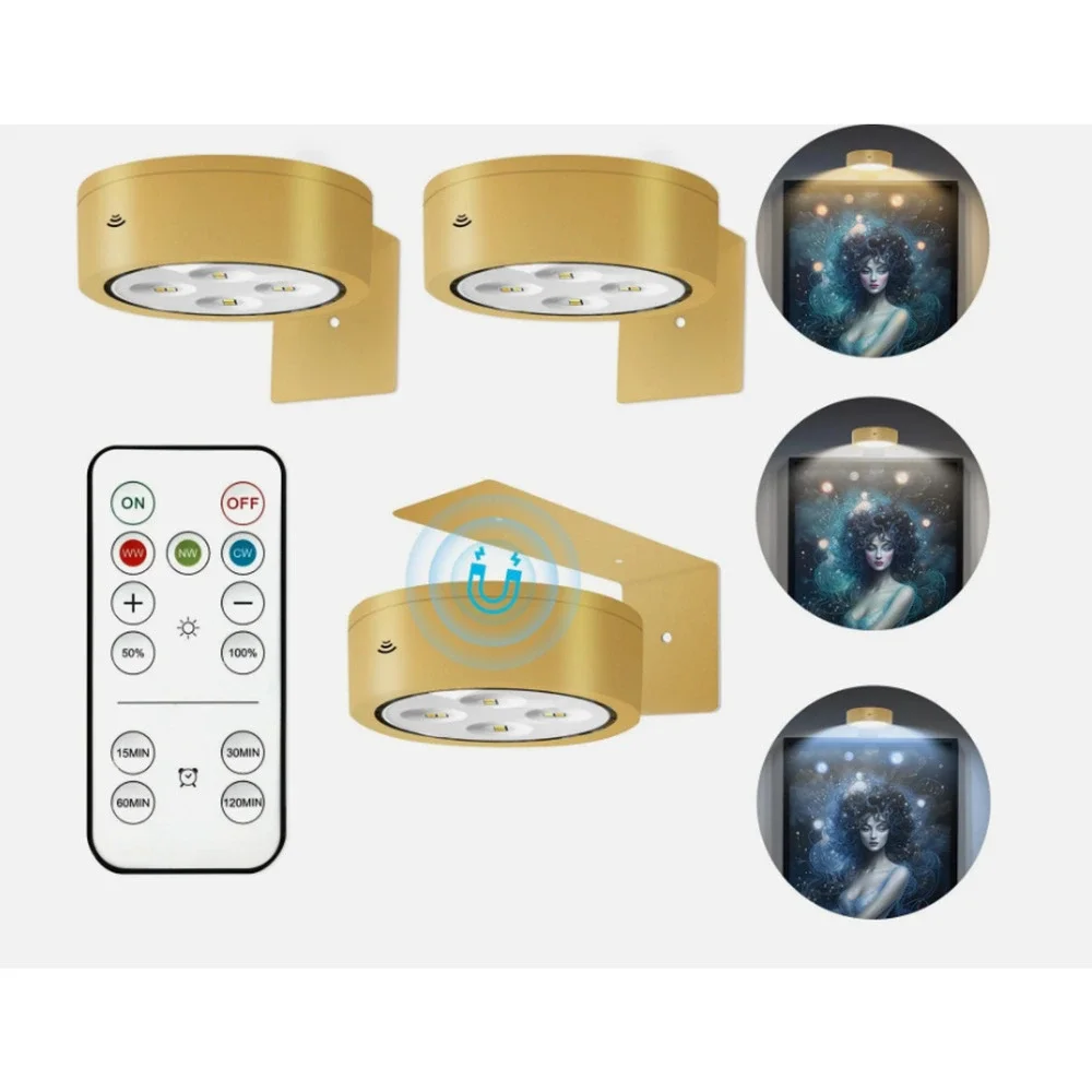 Luze Portrait Lights 3Pcs Battery Operated Picture Light Magnetic LED W/ Remote